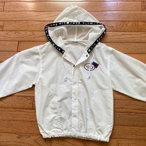 Off white light weight unisex jacket with hoodie (never worn)